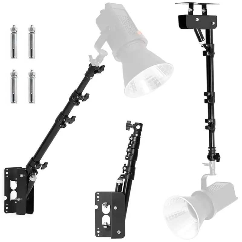 【RECOMMEND】 دعامة إضاءة مثبتة على السقف لأضواء مثبتة على الحائط الداخلي وحامل جيب للتصوير الفوتوغرافي لمضات صغيرة