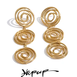 Yhpup Popular Stainless Steel Round Hollow Long Drop Earrings for Women Rust Proof Daily Charm Statement Jewelry Waterproof Gift