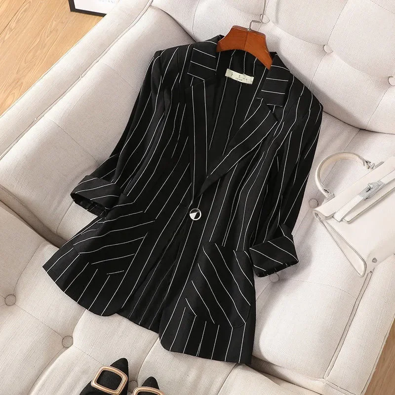 Small Suit Jacket Women\'s 2022 Spring and Summer New Striped Slim Sleeve Slim Suit Suit Jacket Oversize Clothing for Women