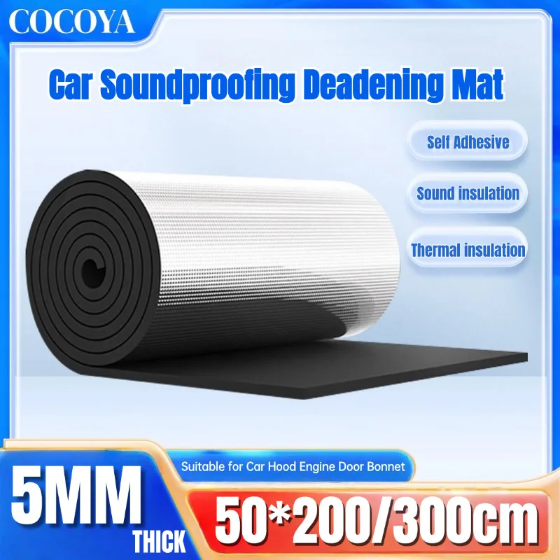 

Self Adhesive Car Soundproofing Deadening Mat 5mm Thick Fireproof Rubber Pad Aluminium Foil Car Hood Engine Door Bonnet 0.5x2M
