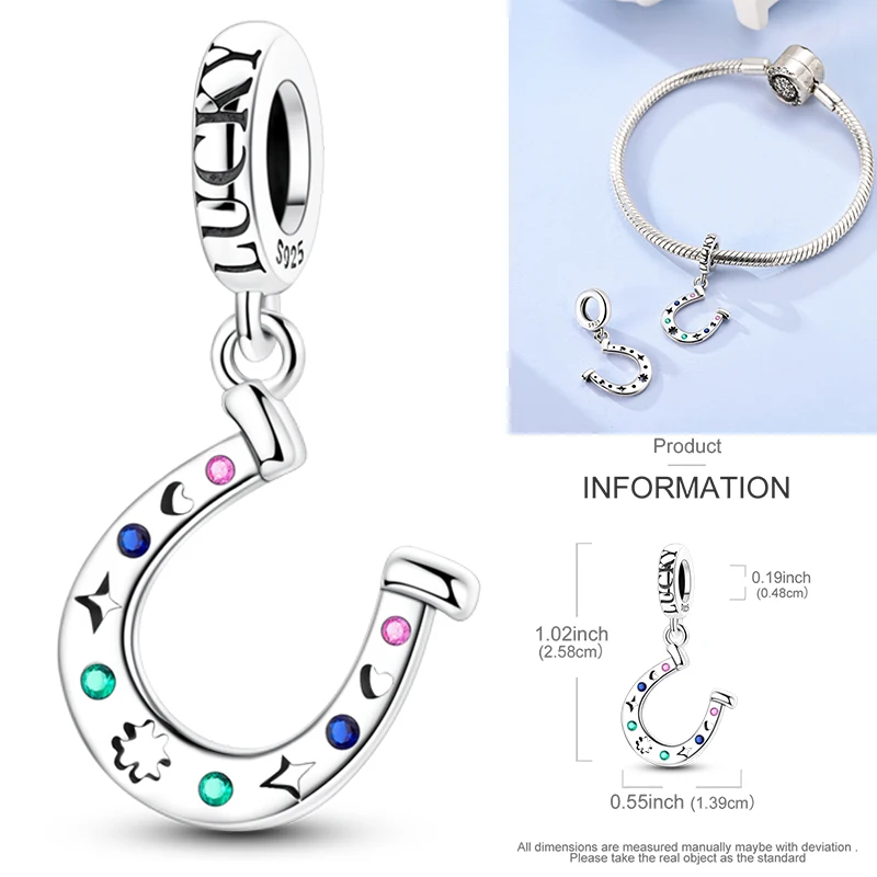 925 Sterling Silber Glücks-Hufeisen-Anhänger mit CZ Zirkon, passend für Armbänder, Taschen, Schlüsselanhänger, DIY-Schmuck, origineller Modeschmuck für Frauen – Detail 10