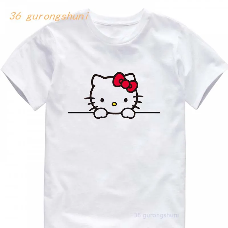 T Shirt For Girls Clothes cartoon hello cat Children clothing kids boy Tshirt 4 5 6 birthday baby Girl clothing Graphic T Shirts