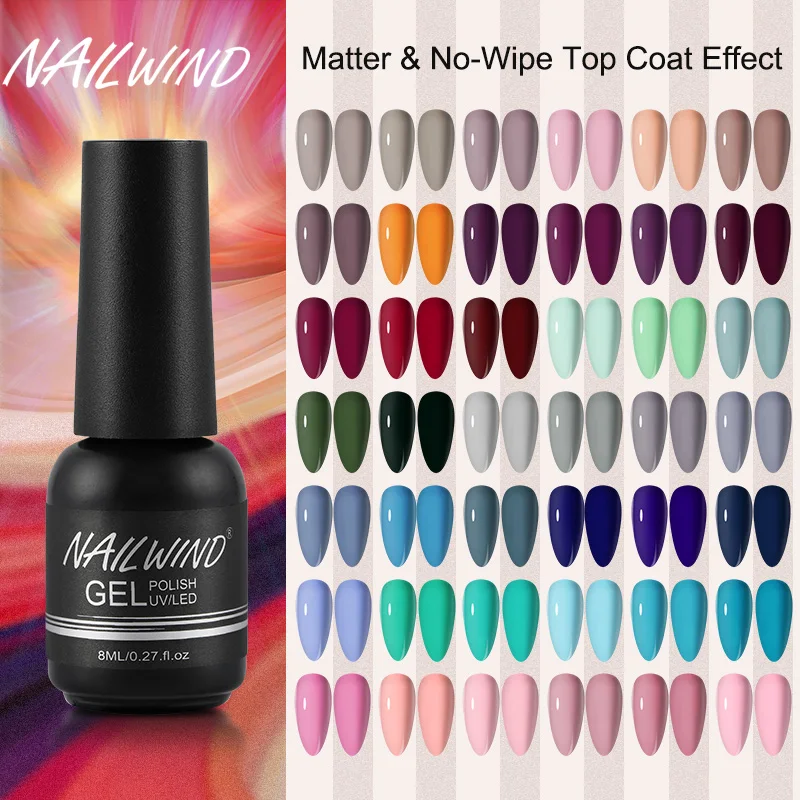 

NailWind 80 Colors Gel Varnishes UV Gel Nail Polish Semi Permanent Soak Off Hybrid Matte&No Wipe To Coat Effect