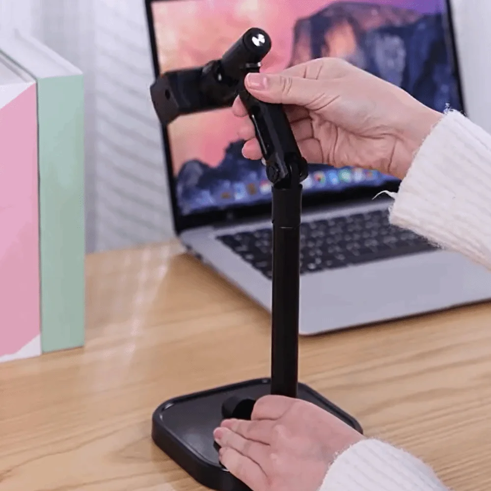 2 in 1 Telescopic Phone Stand Adjustable Height Stable Base Desktop Phone Holder Overhead 360° Rotate Mobile Phone Bracket