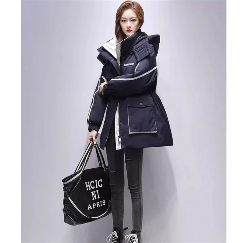 2024 New Fashion Cotton-padded Coat Women's Middle School Long Style School Overcomes The Tide Of Thickened Waist Warm Slim Coat