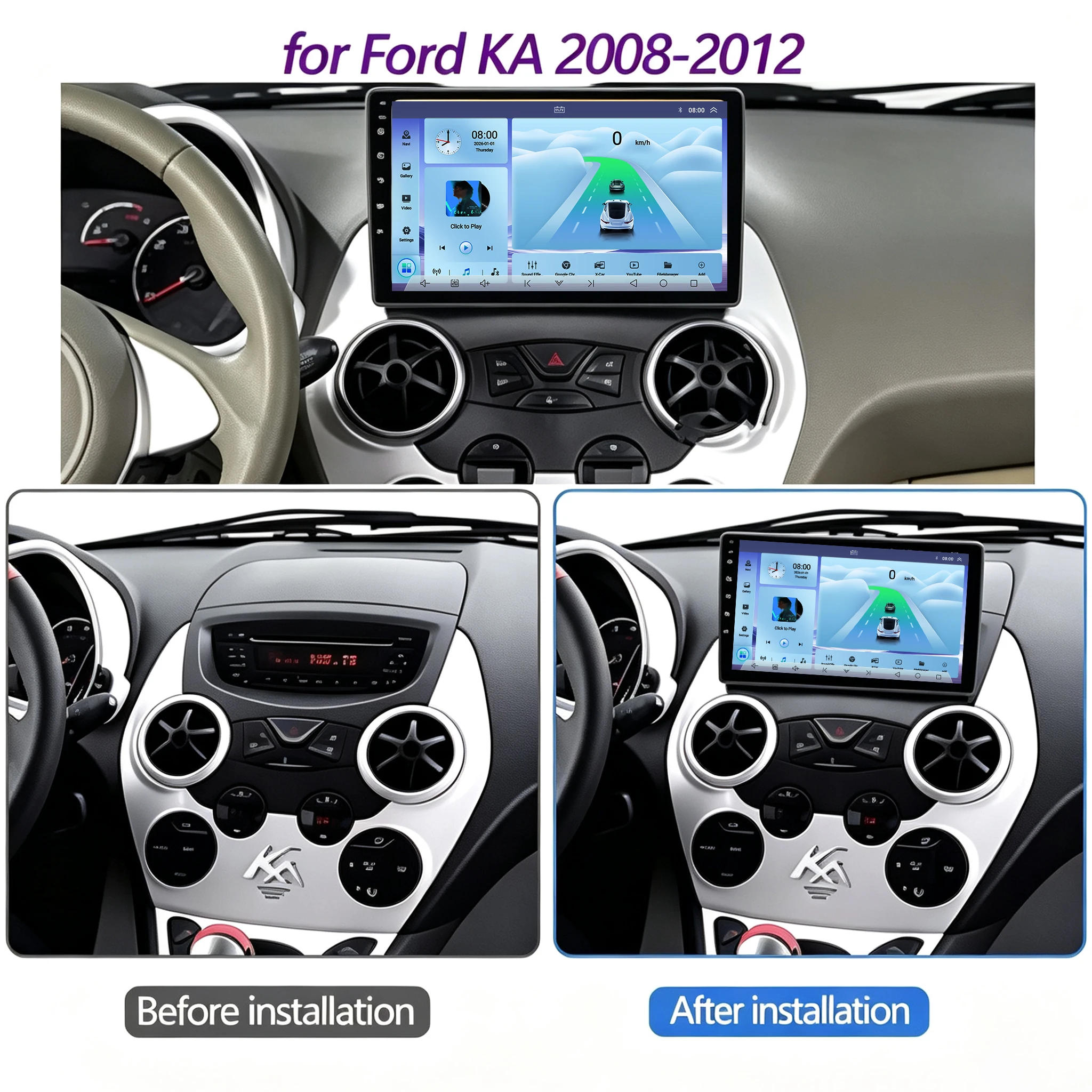 Cortex-A76 Octa-Core Android 16 Car For Ford KA 2008-2012 Car GPS Multimedia DSP 2din Stereo QLED Screen WiFi Auto Radio 8 Core