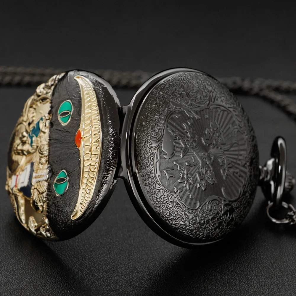 Leuke raar kat ontwerp zwarte retro tijd edelsteen quartz zakhorloge mode hanger ketting voor mannen vrouwen kinderen klok cadeau