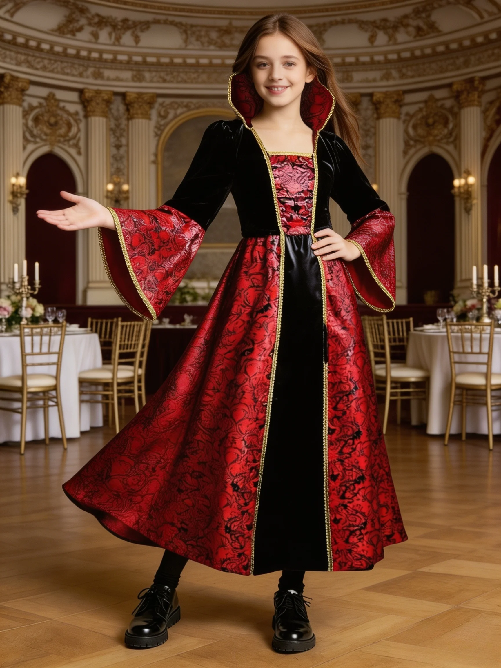 Disfraz de Reina Vampiro para Niñas de Halloween, Vestido Largo Gótico Medieval para Cosplay