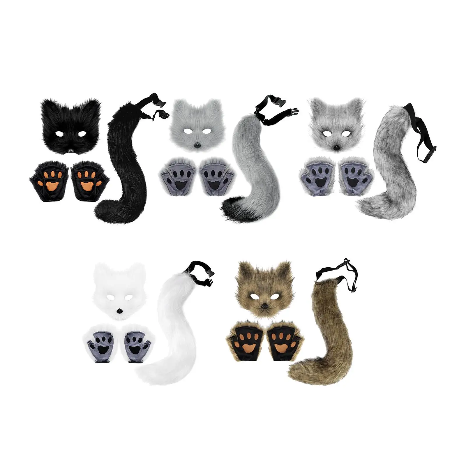 Plush Animal Cosplay Costume Set with Mask Gloves Tail for Halloween Party Role Playing Adult Carnival Fancy Dress