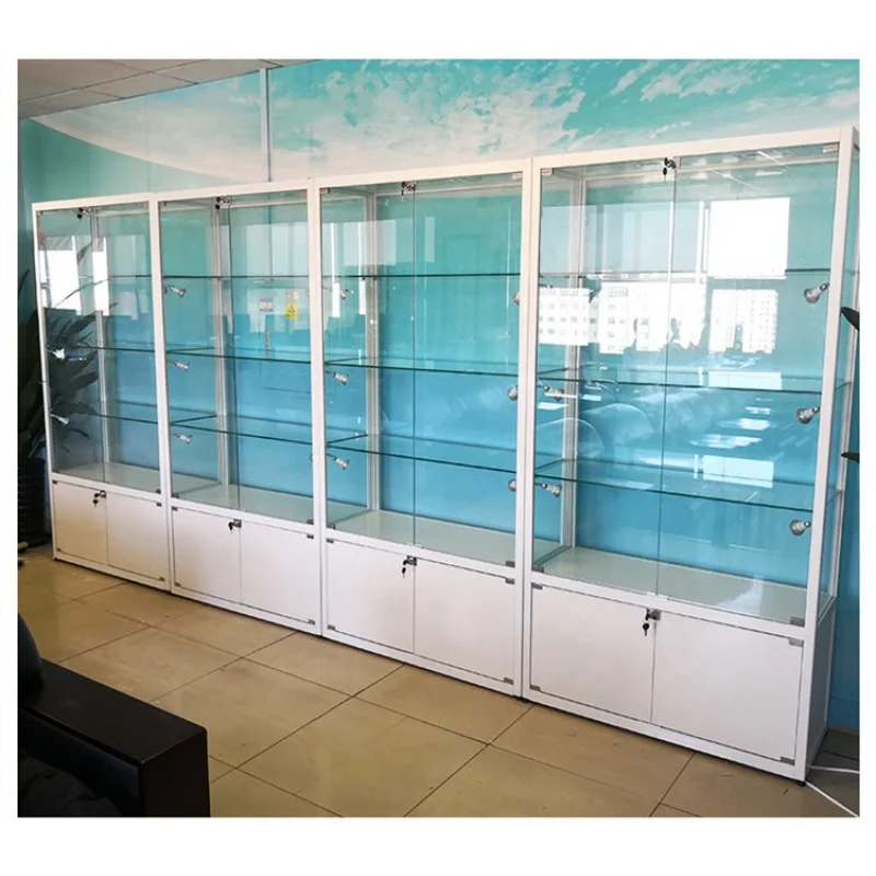 (customized)Fashionable Vitrine Showcase Cheap Lockable Showcase Product Display with LED Light