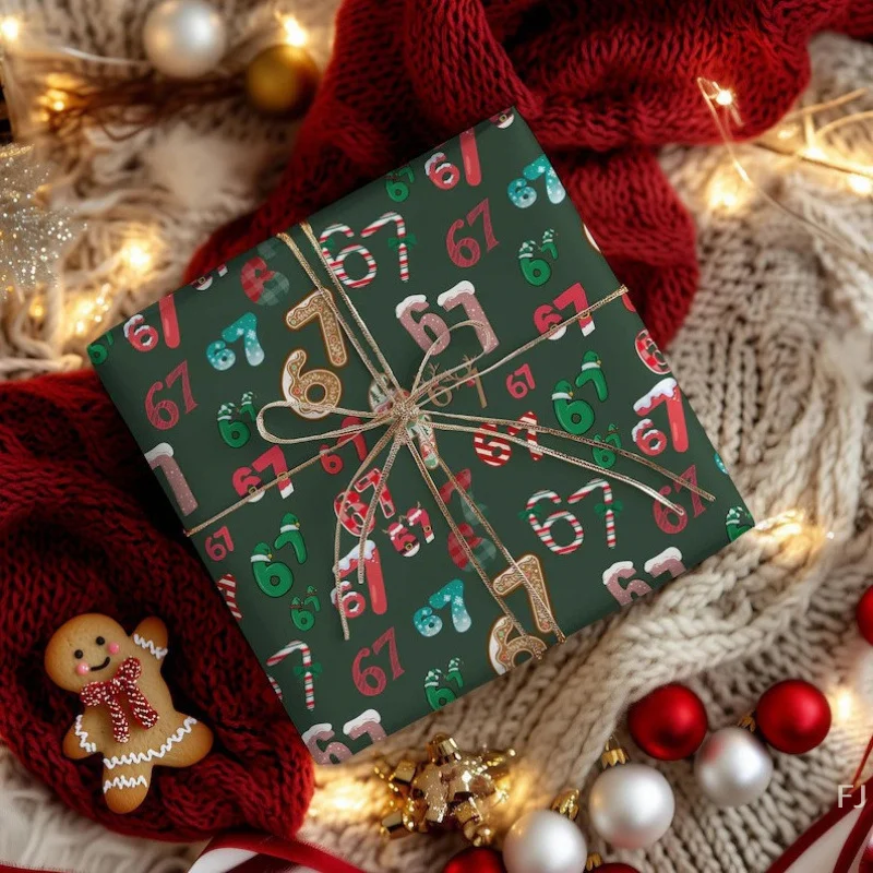 Small Holiday Gift Wrap 67, Santa 67 Design, Kids' Funny Christmas Paper