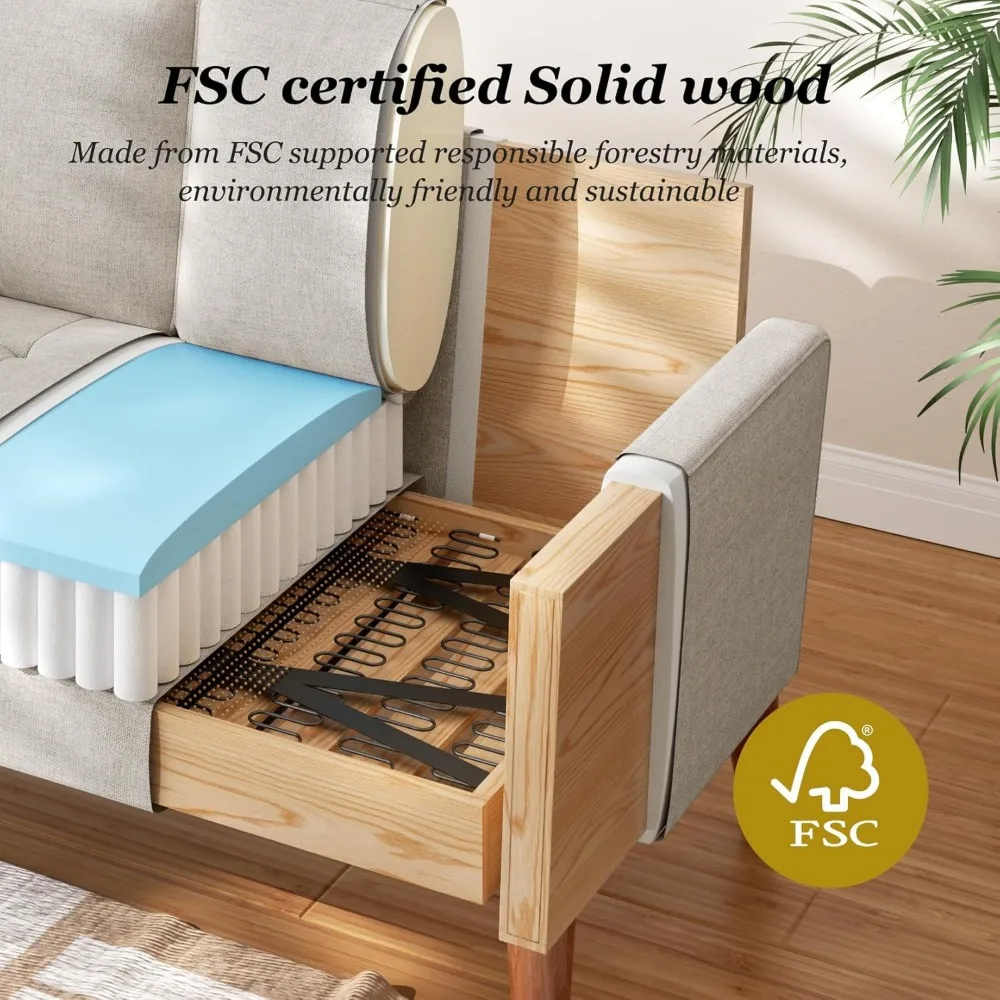 Compacte loveseat-bank met massief houten poten voor kleine ruimtes, ideaal voor woonkamer en slaapkamer, eenvoudige montage bank