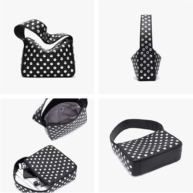 Fashion Rivet Women Shoulder Bags Punk Style Lady Handbags Luxury Pu Leather Pillow Shaped Female Bag Trend Underarm Bag