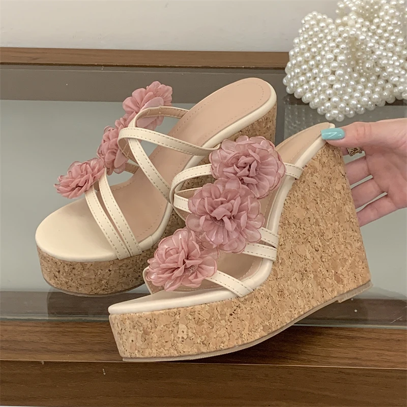 Eilyken Summer Platform Wedges Women Slippers Fashion Flower Narrow Band Shoes Street Style Banquet Party High Heels Sandals