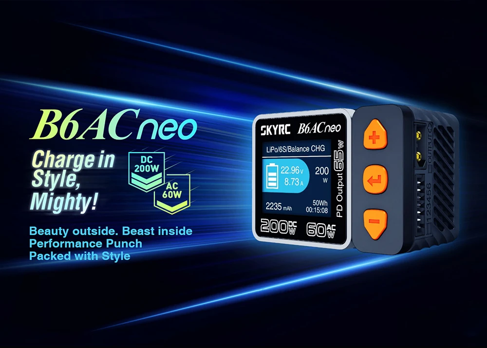 SKYRC B6ACneo Charger DC 200W AC 60W 10A Balance Charger Discharger Digital LiPo LiFe LiIon LiHV NiMH NiCd Pb Smart Battery