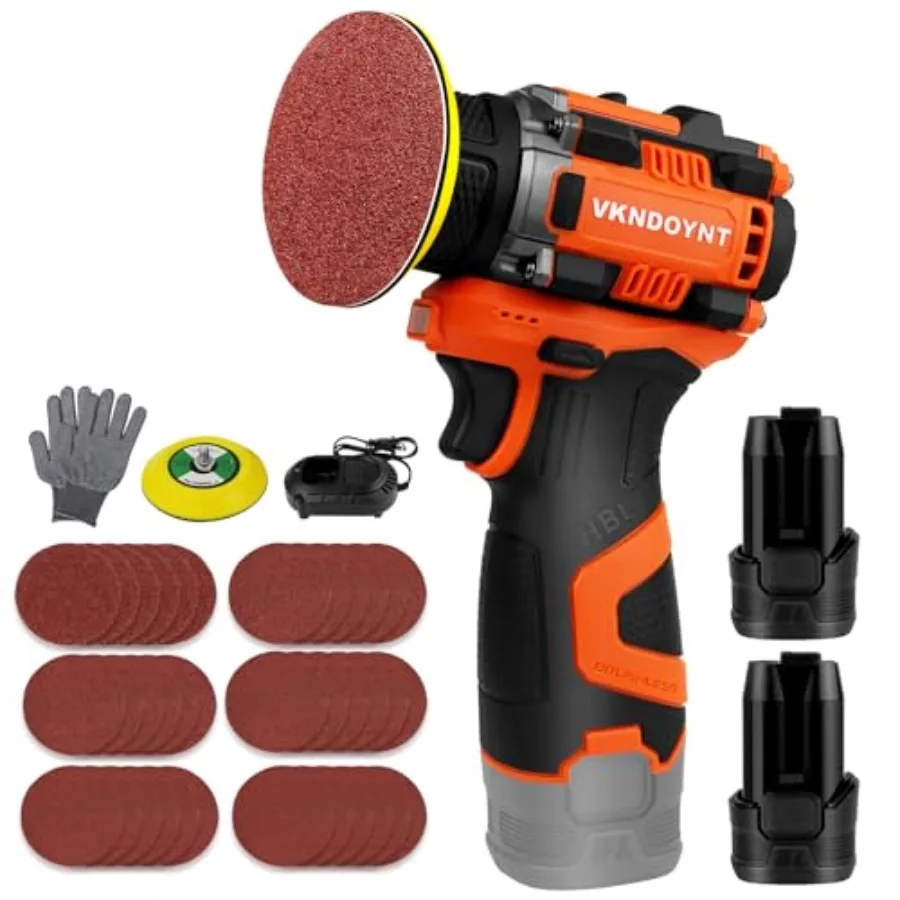 

Brushless Small Sander with 36PCS Sandpapers 2 Variable Speed Cordless Sander 0-500/0-3000 RPM 2Pcs 3.0Ah Batteries Mini Compac