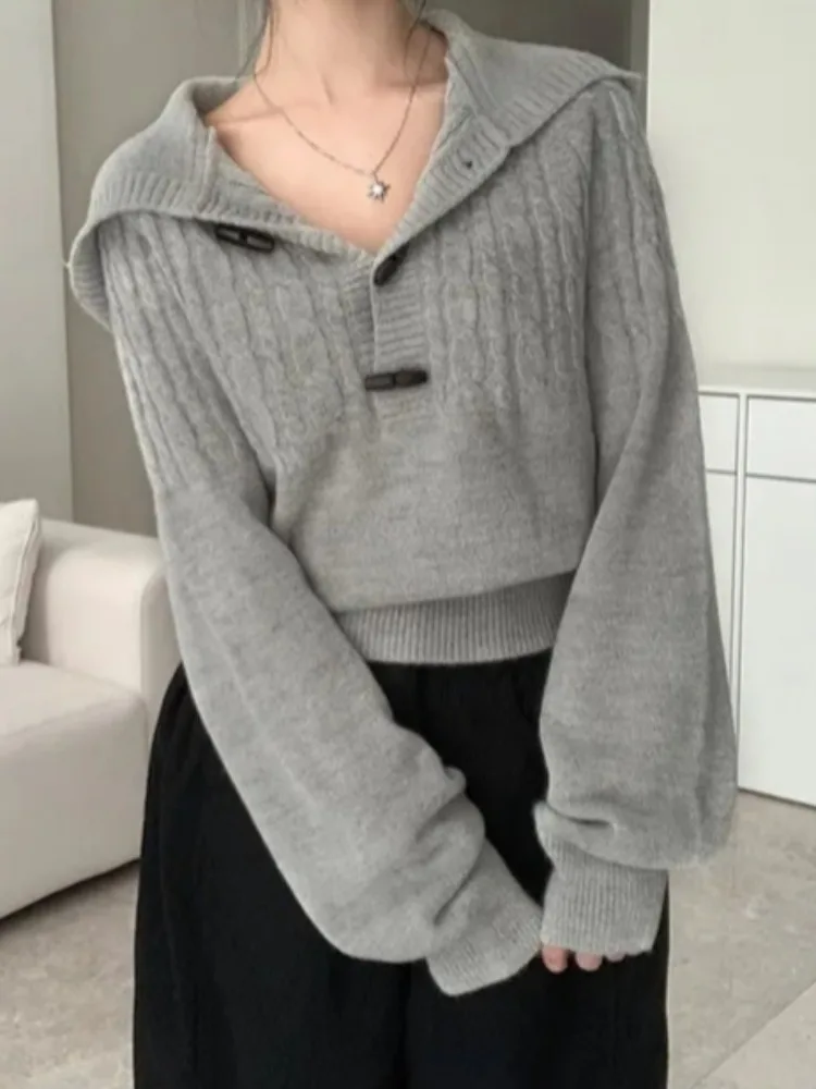 Chic Autumn Winter Soft Cozy Plaid Knit Long Sve Women's Sweater Sli Slimming Button Design Versatile Faionable Knit...