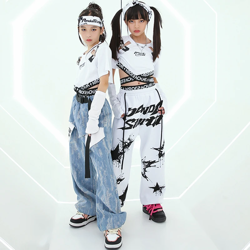 Hip Hop Tanz Kleidung Mädchen Jazz Tanz Crop Tops Hosen Kinder Street Dance Praxis Performance Kostüm Kpop Stage Wear Bl12019