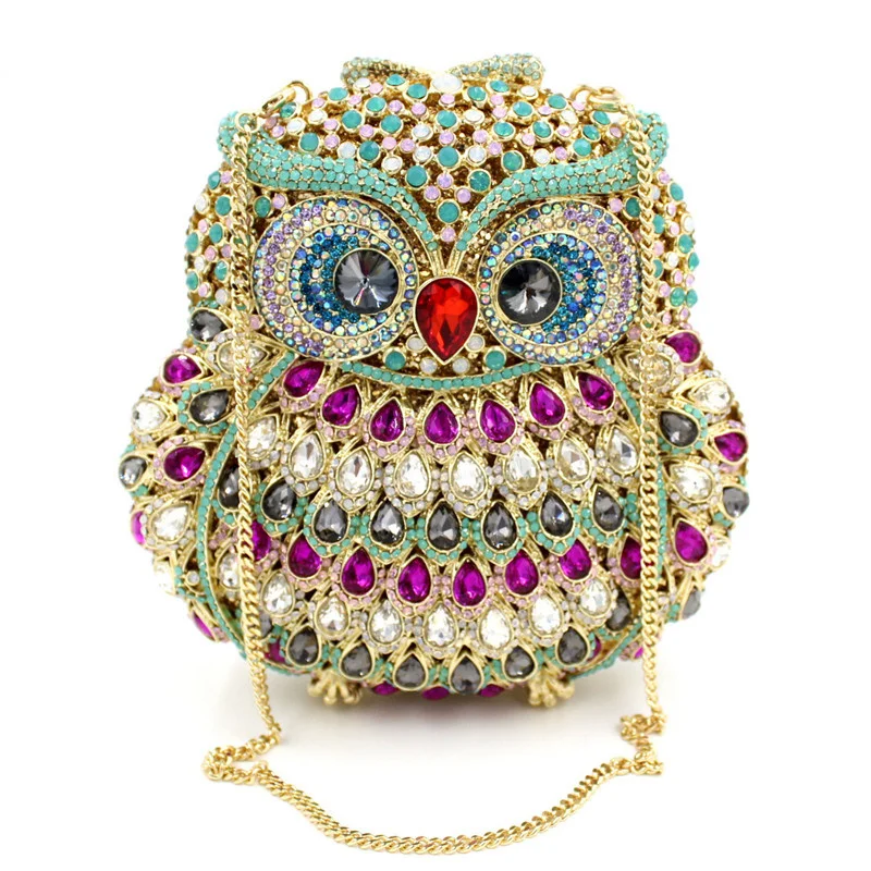 Owl Shaped Crystal Evening Clutch Bag Women New Luxury Designer Chic Novelty Blue Rhinestone Metal Purse And Handbag Personality