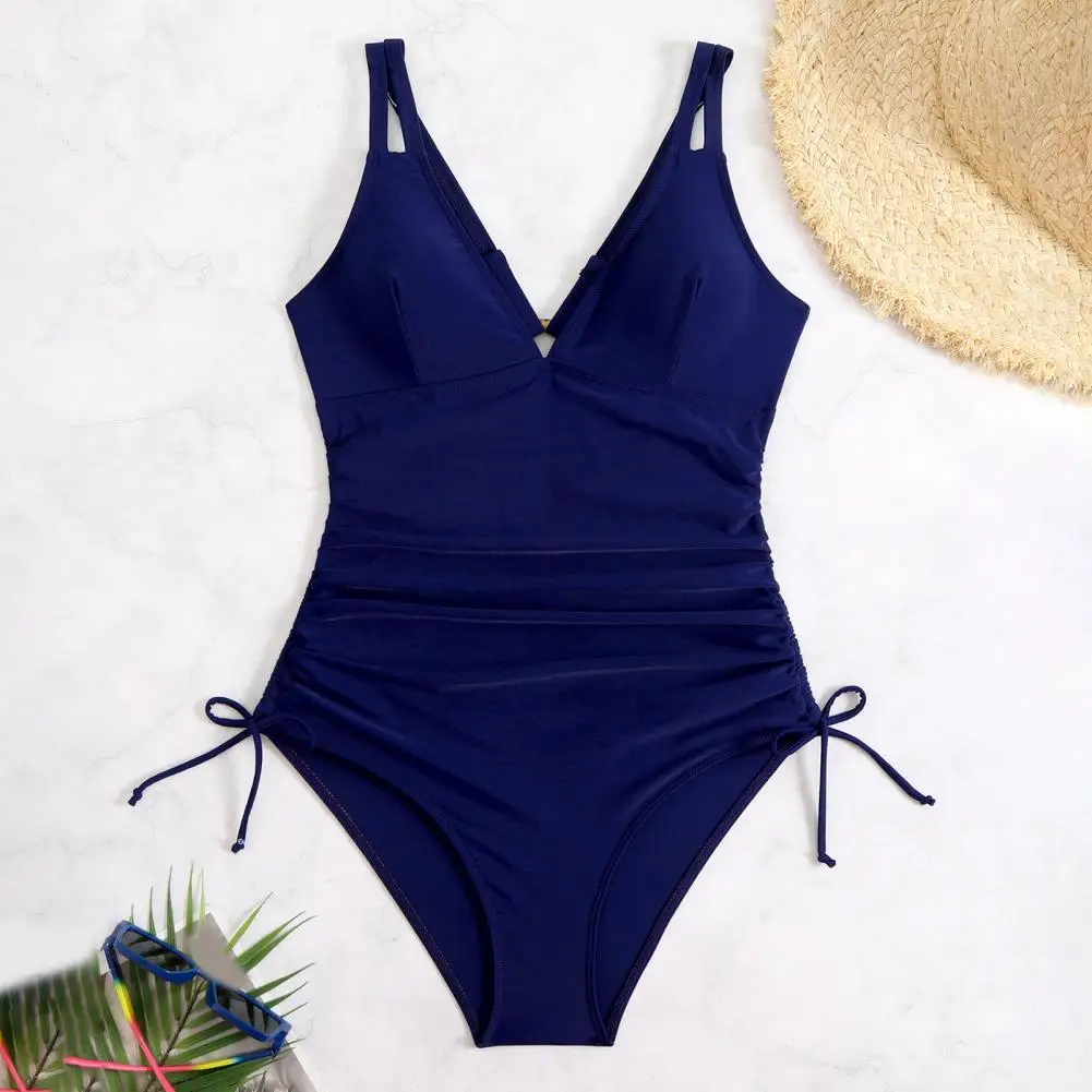 One Piece Swimsuit Women Solid Swimwear Sexy V Neck Backless Monokini Push Up Swim Suit Trikini Pad Bathing Suit Surfing