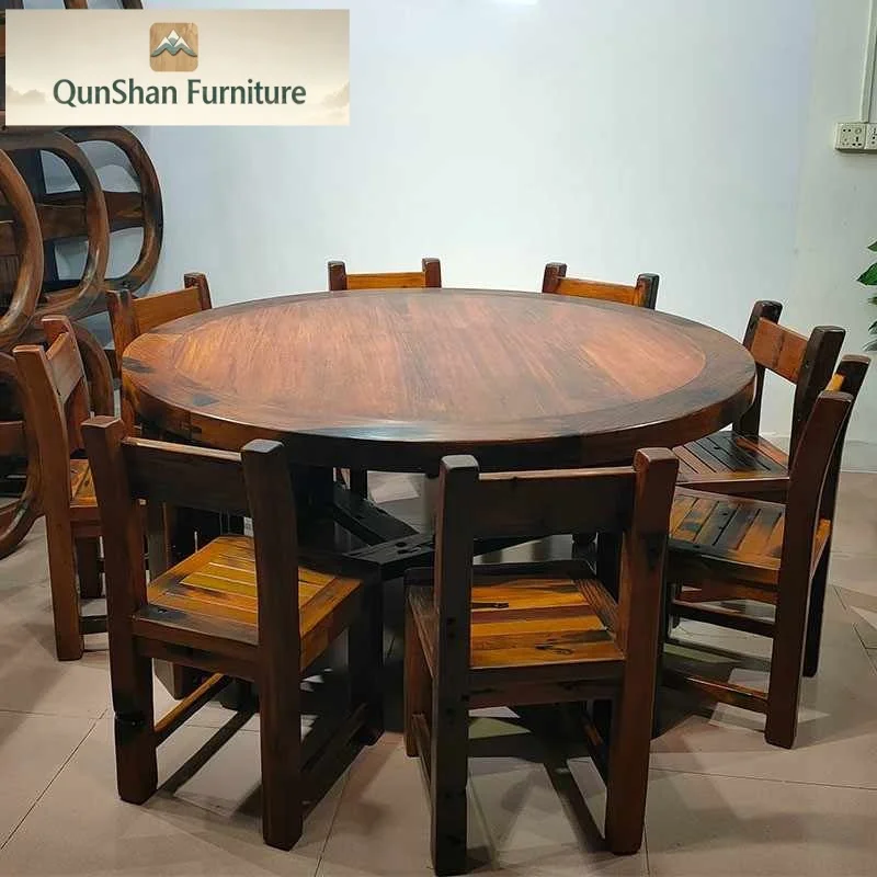 # Timber Dining Table Chairs Set Solid Wood Round  Outdoor Dining Table Restaurants Hotels