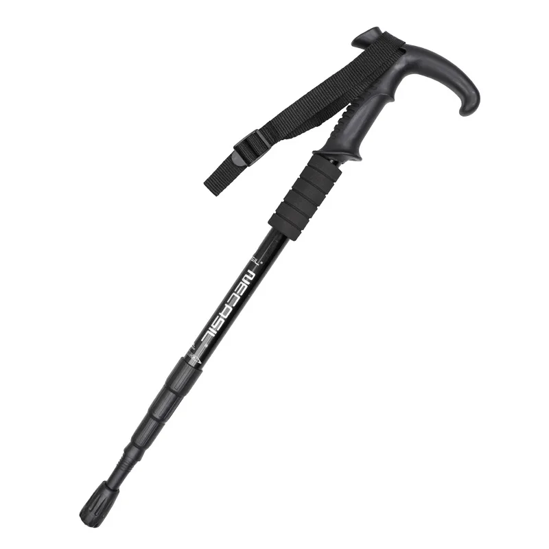 

Aluminum Alloy Four Section Curved Handle Hiking Cane, Ultra Light Cane, Cane with Internal Lock Shock Absorption