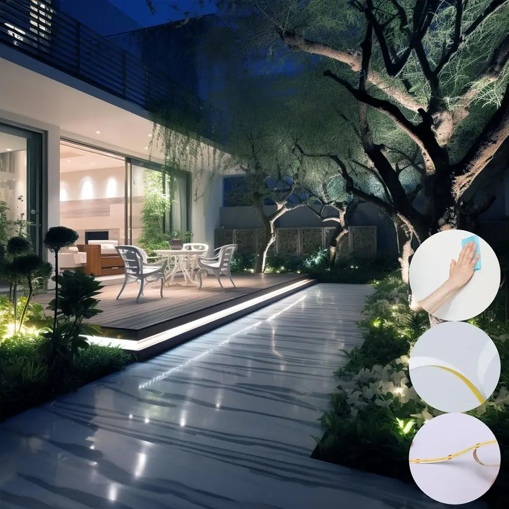 شريط إضاءة LED COB خارجي مقاوم للماء بطول 65.6 قدم، 6000 كلفن أبيض بارد، 11 وات/م، 312 مصباح LED/م، CRI 93 للمنزل والحديقة