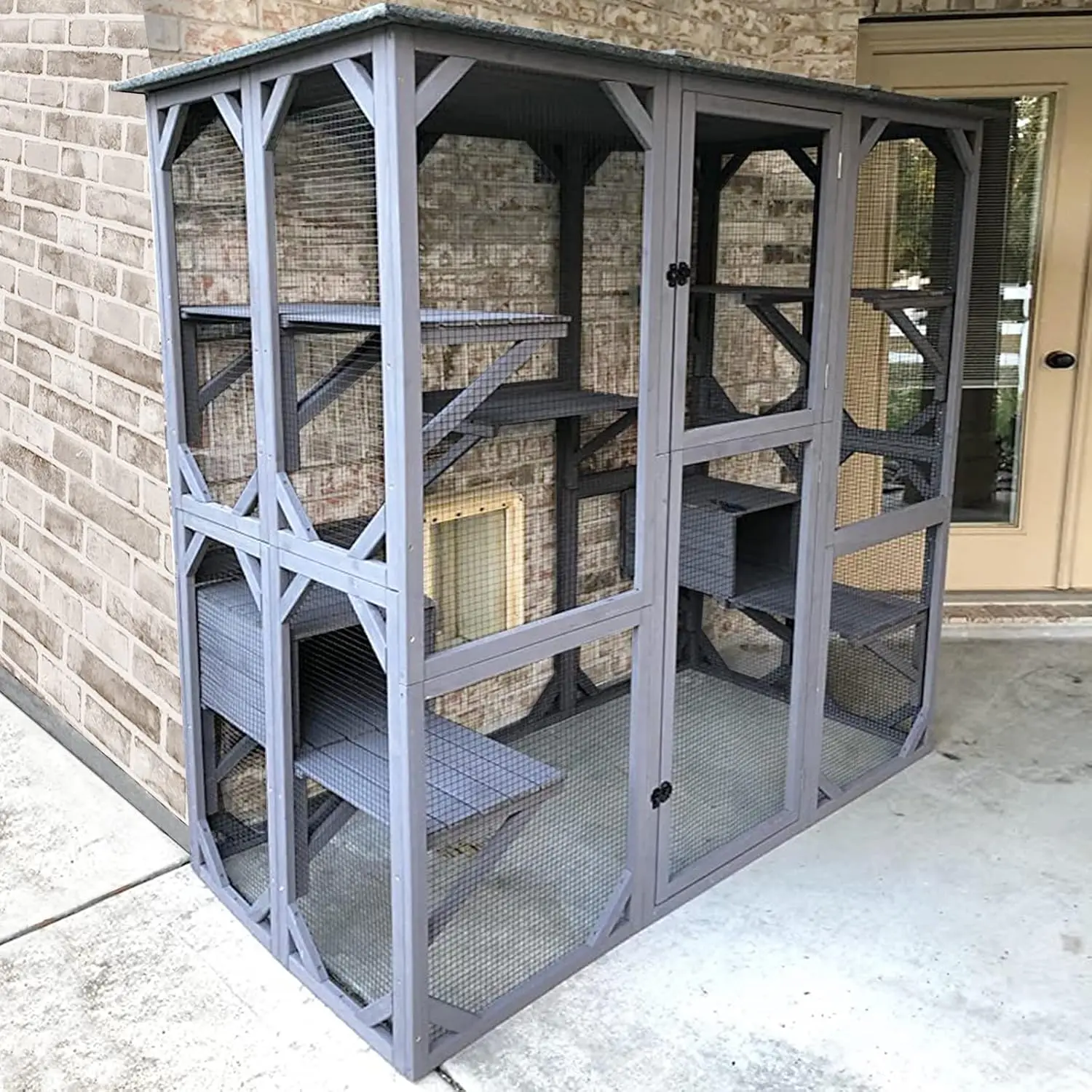 Aivituvin Catio Outdoor Cat Enclosure Large Walk in Cat Kennel Kitten Cage with Platforms and Small Houses