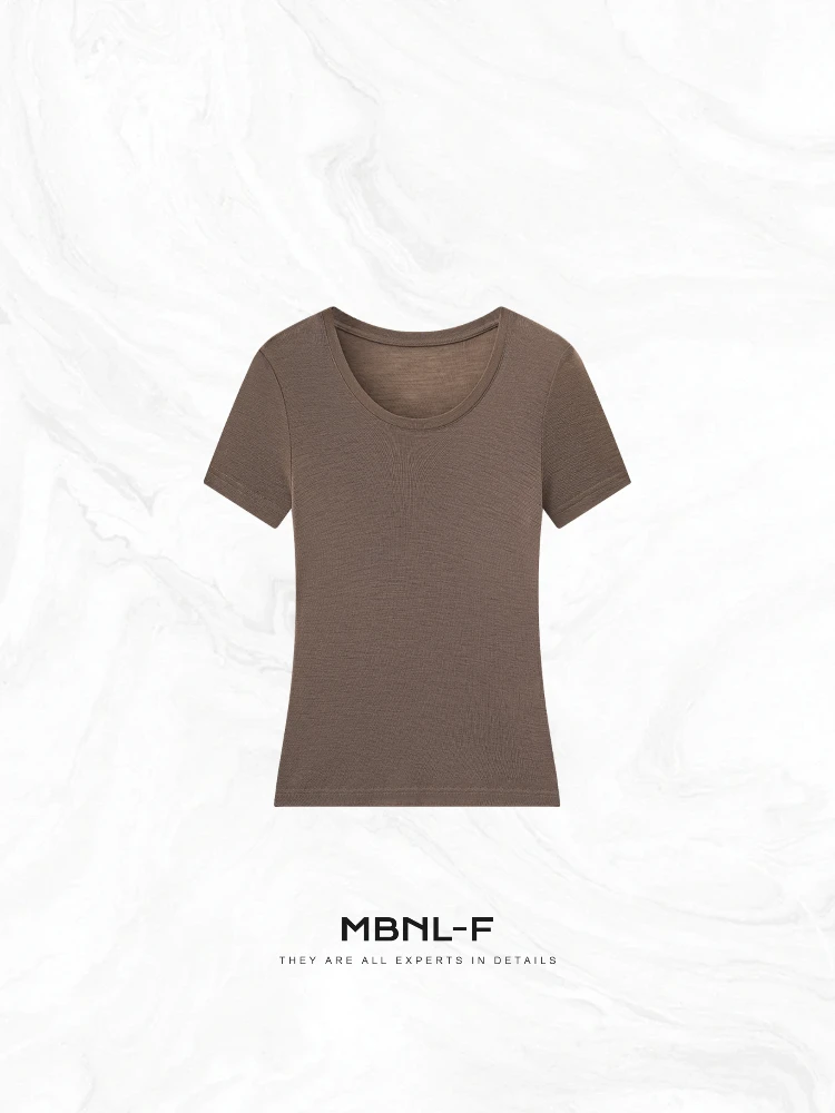 

Футболка MBNLF U-Ne из 100% мягкой шерсти, удобная, повседневная, свободного кроя, женская, осенняя, базовая, с круглым вырезом