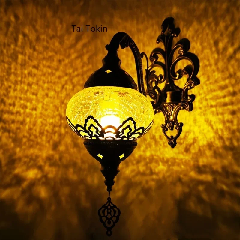 

Ottoman retro exotic Restaurant Hotel B & B Bar Cafe decoration Turkey hollowed out ice crackle wall lamp