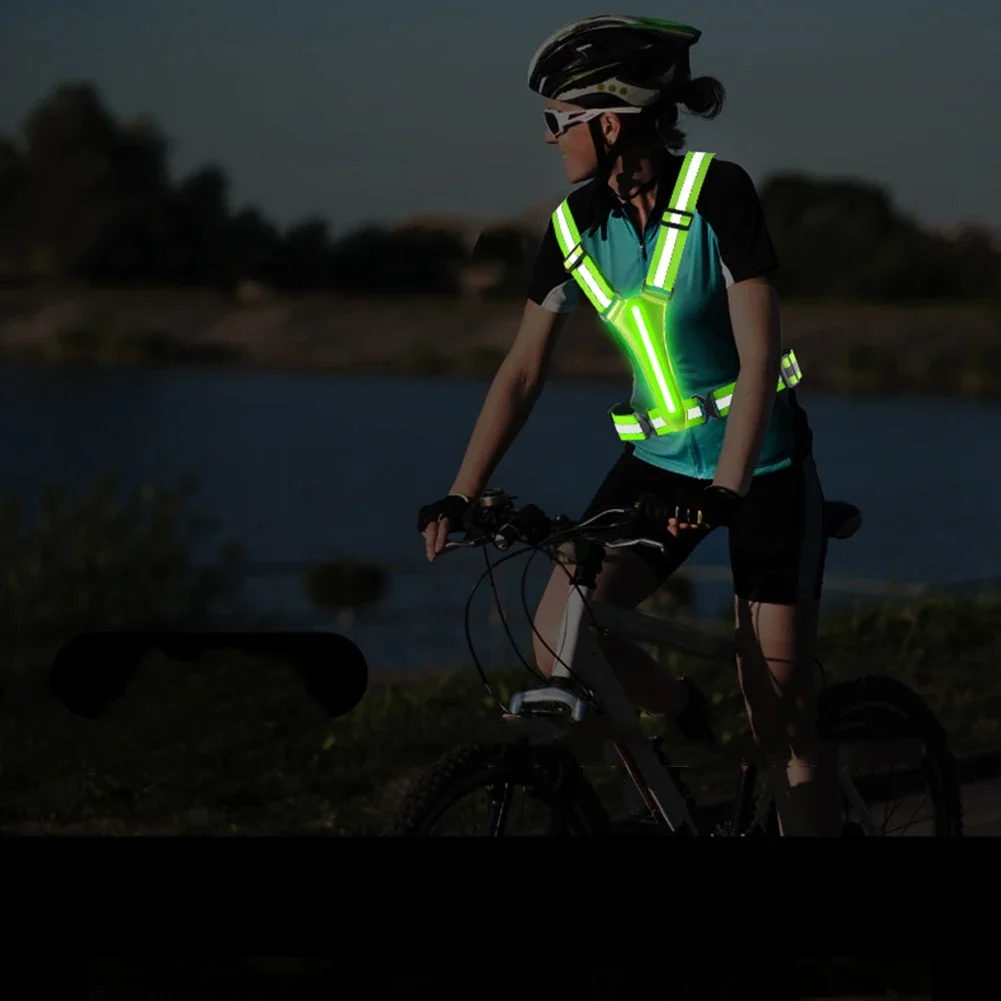 LED Reflective Vest Adjustable Glowing Reflector Straps Warning Lights for Children Adults Night Running Cycling Riding Vest