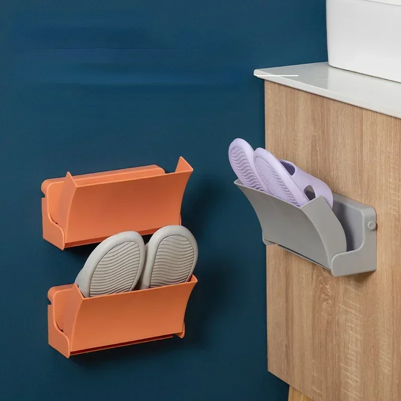 Wall Mount Slippers Hanging Shelf Holder Storage Rack Foldable Shoes  Double-layer Organizer
