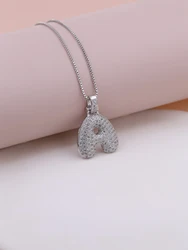 New Sparkly CZ Zircon Letter Initial Gold Plated Balloon Bubble A-Z Pendant Neckalces  Box Chain  For Women Jewelry Gift
