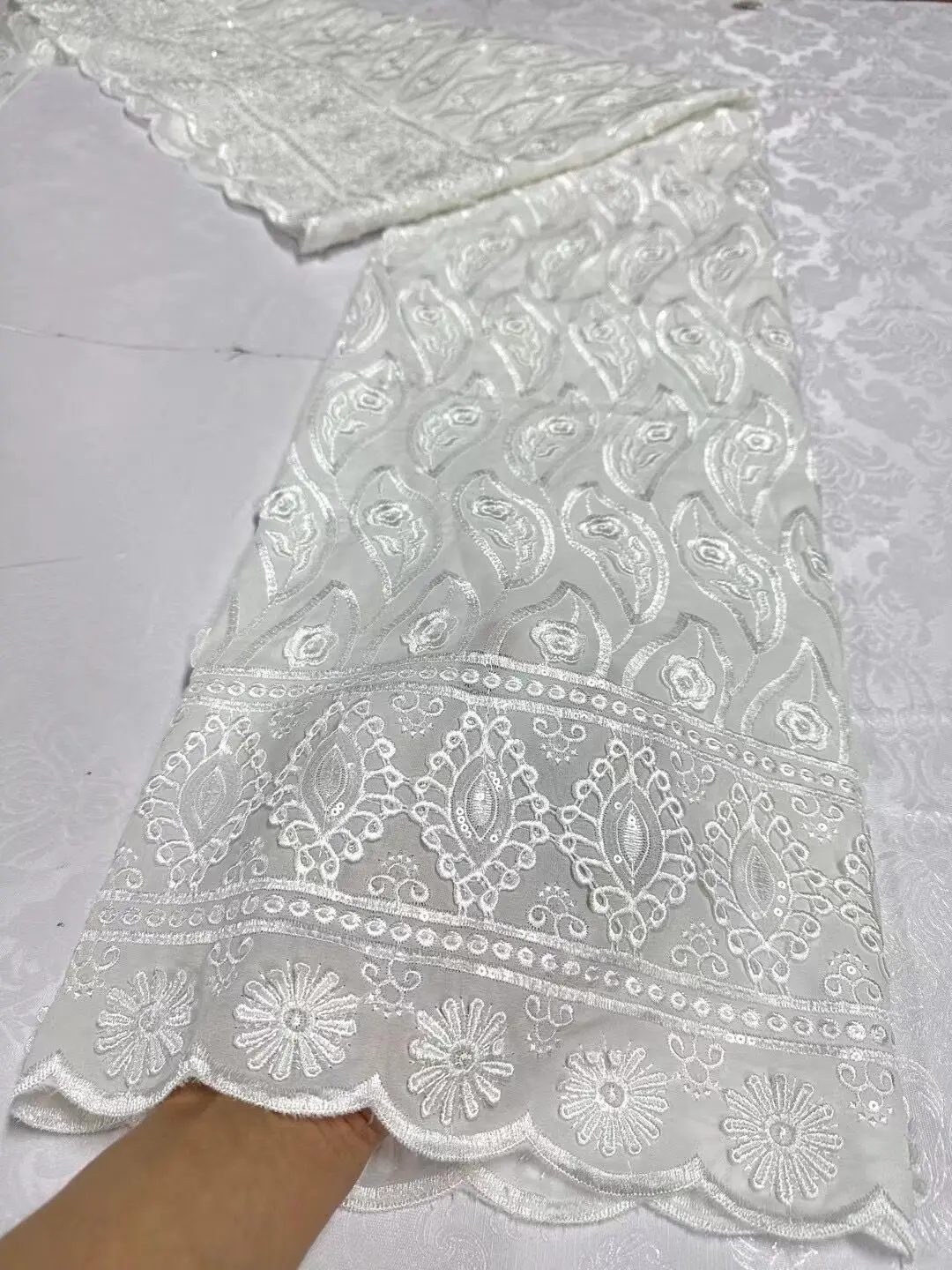 

African Cord Lace Fabric High Quality Water Soluble Nigerian French Swiss Cotton Lace With Sequins For Wedding Dress Sewing