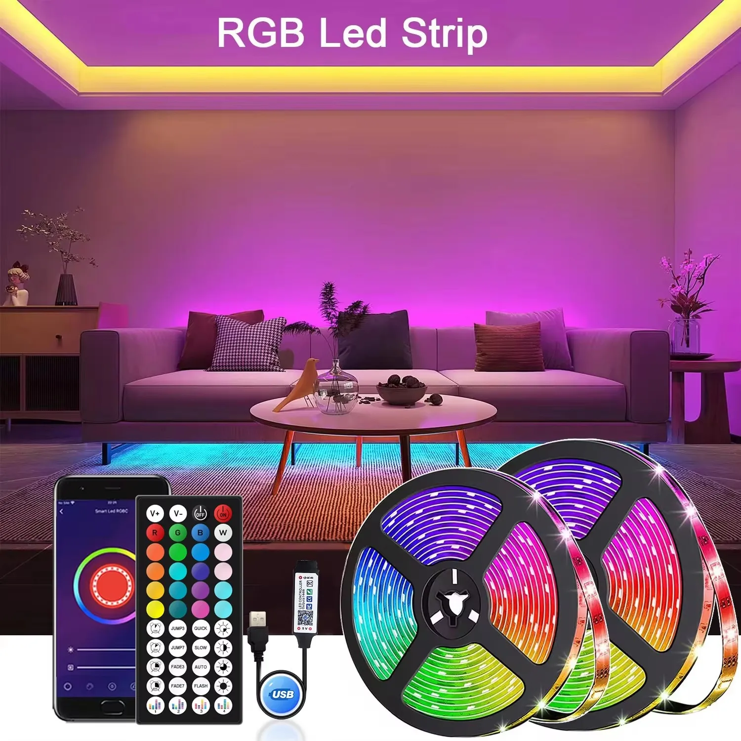 LED Lights Bluetooth 5050 SMD USB LED Strip Alexa APP Control WIFI RGB Adhesive Luces Led TV Backlight Lamps for Room Decoration