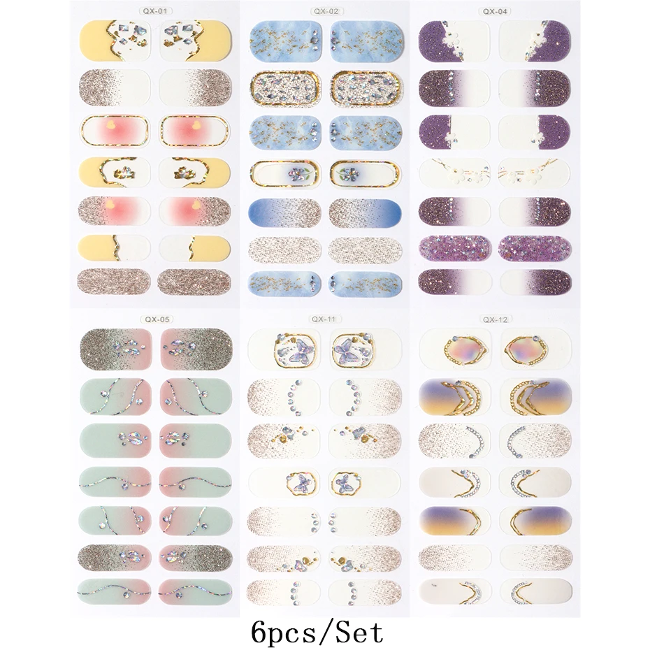 Glitter bloemen lente ontwerp semi-uitgeharde UV gel nagelsticker volledige dekking UV/LED-lamp vereist gel nagelstrips druk op nagelsticker