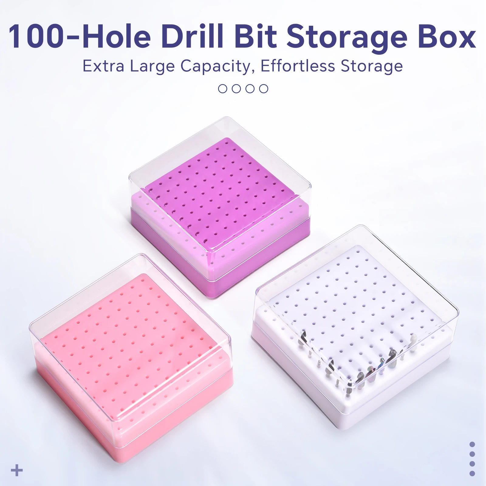 

100-Hole Nail Art Drill Bit Holder White Storage Box Plastic Empty Container Case for Milling Cutters Hold Manicure Tools