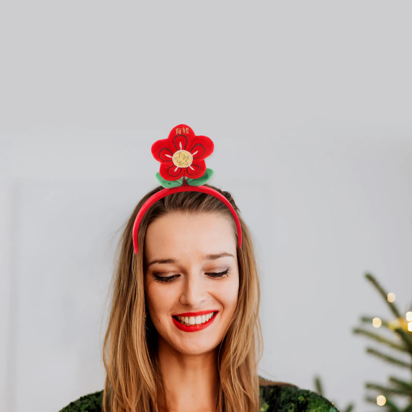 

Red Flower Headband for Women Spring Hair Band with Adorable Fabric Red Flower Decor Elegant Secure Fit Festive Chinese