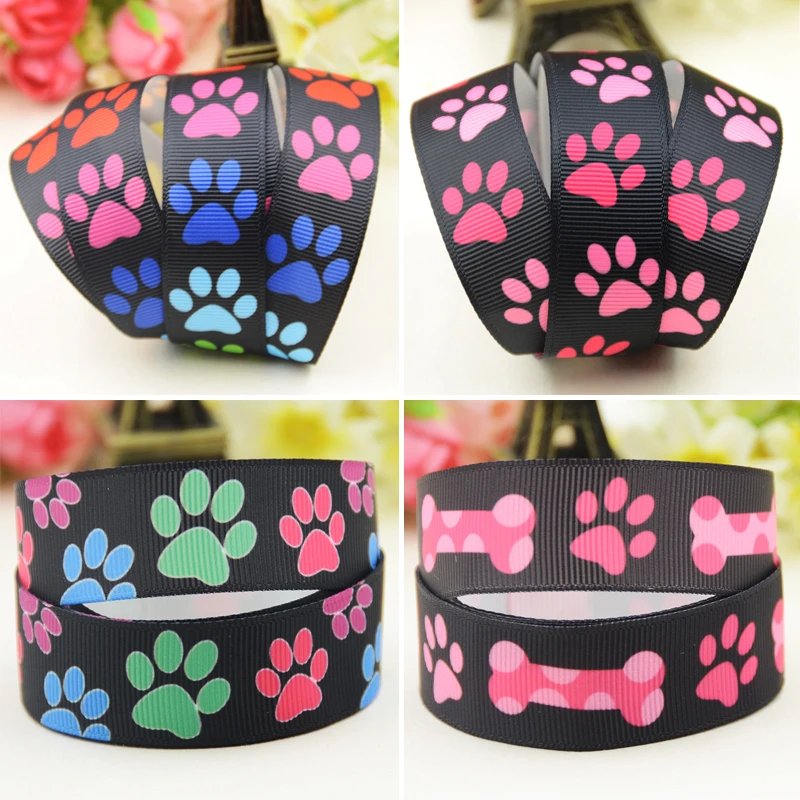 22mm 25mm 38mm 75mm Dog paw print Cartoon printed Grosgrain Ribbon party decoration 10 Yards