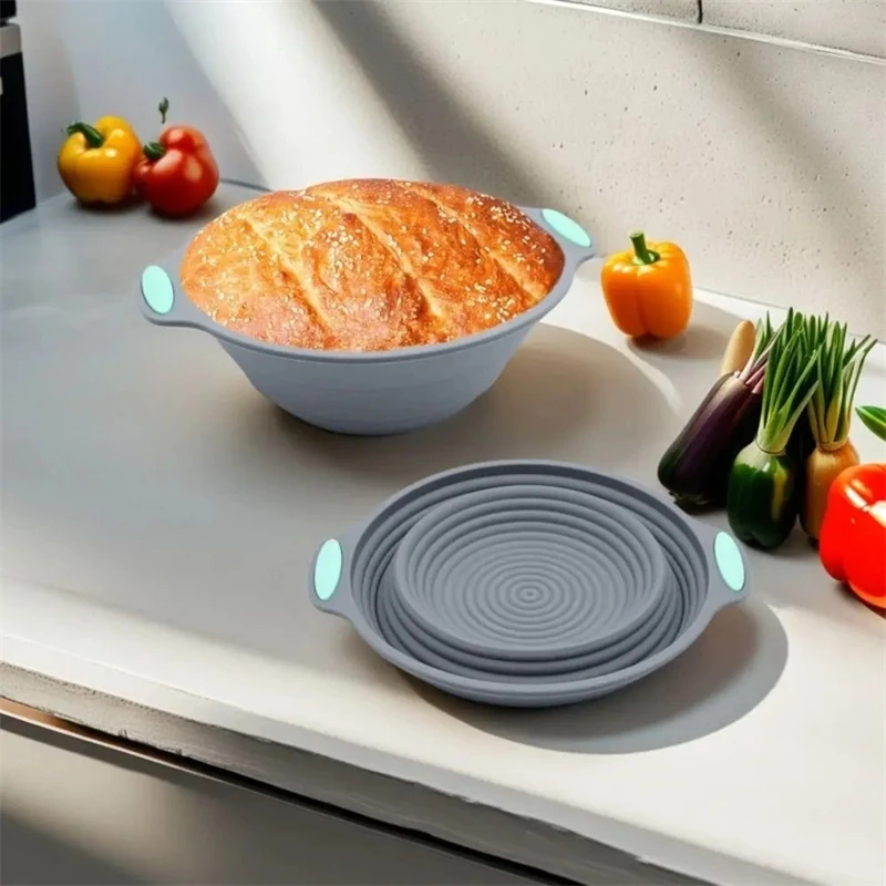 Cesta de pan, herramienta para hornear, almacenamiento de pan Banneton, cesta de silicona plegable, bandeja de postre para fermentación de masa fermentación, utensilios de cocina