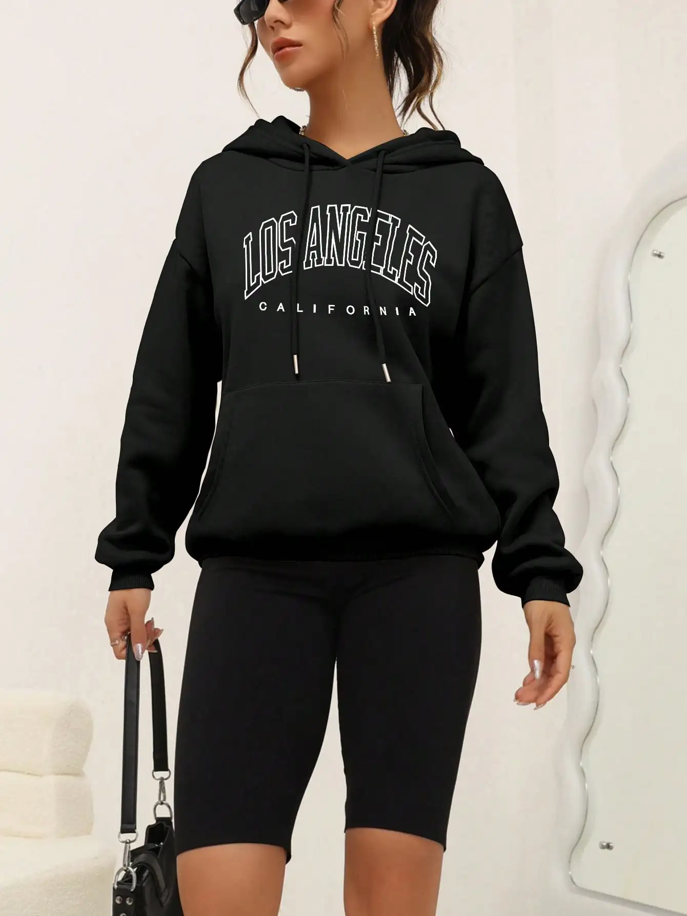 Sudadera con diseño de letras de Arte de Los Angeles para mujer, ropa de calle de estilo americano, sudadera de moda, sudaderas con capucha de Hip Hop para mujer, Top de lana informal