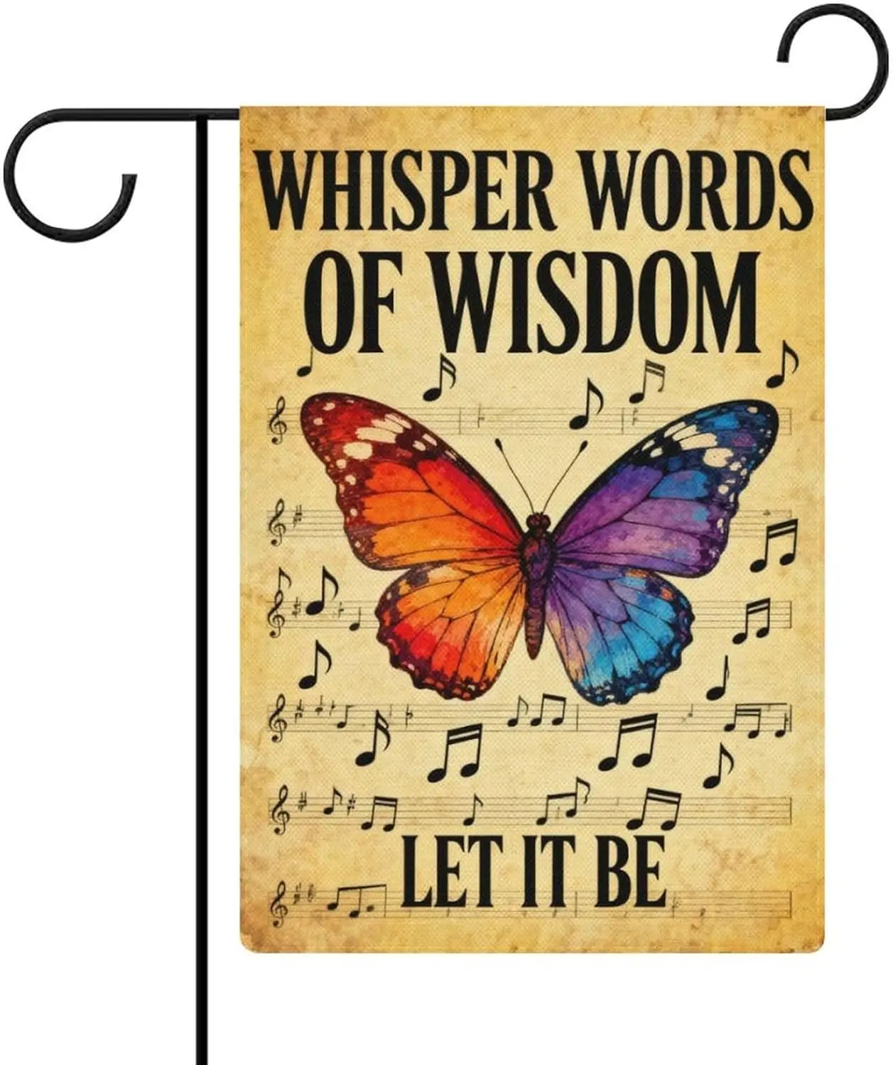 Garden Flag “Butterfly Whisper Words of Wisdom Let It Be” Double Sided 12x18 In Burlap Seasonal Yard Decoration for Outside  PPM