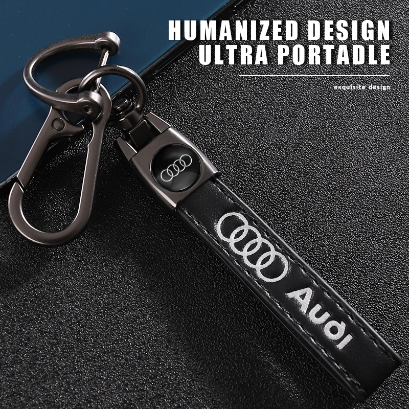 1Pcs Leather Embroider Keychain Metal Keyring Car Key Accessories For Audi A7 A3 A4 A6 A5 Q5 A1 Q7 Q3 Q4 TT SQ5 RSQ3 RSQ8 S3 S4