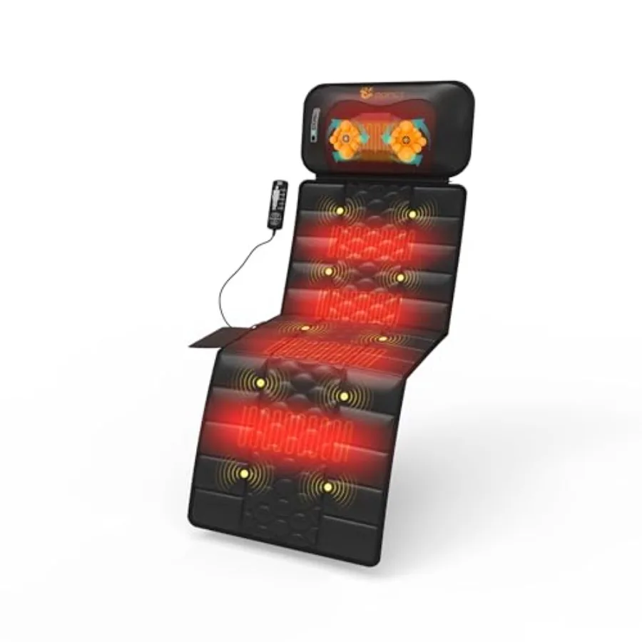 

Massage Mat with Detachable Neck Massager Full Body Vibration Heating Pad featuring 10 Motors and 9 Speeds in Black for Home Of