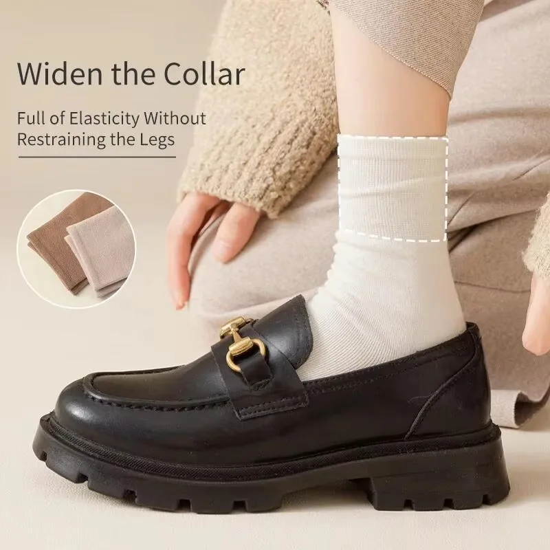 6 Pairs of Women Is Spring Or Summer Solid Colors Simple and Comfortable Mid Tube Socks Khaki Gradient Color image 5