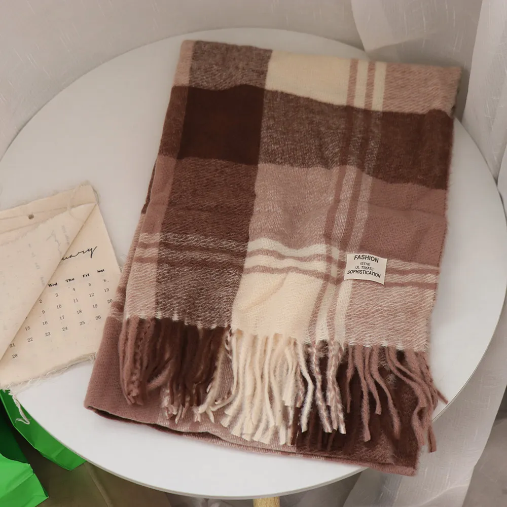 Fashion Windproof Plaid Wool Scarf Long Tessel Keep Warm Winter Cashmere Scarf Pashmina Neckerchief Thicken Men Scarf Female