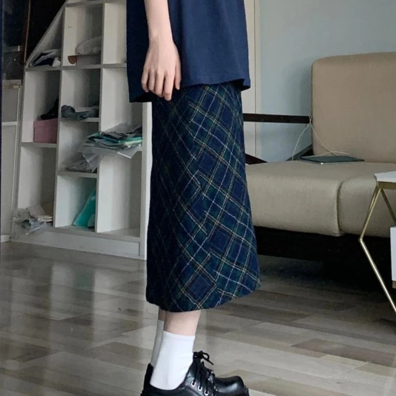 منقوشة ميدي التنانير النسائية عادية ألف خط شيك كل مباراة شارع العليا أنيقة خمر Mujer Jupe النمط الأوروبي الكلاسيكية مثير الملابس #5