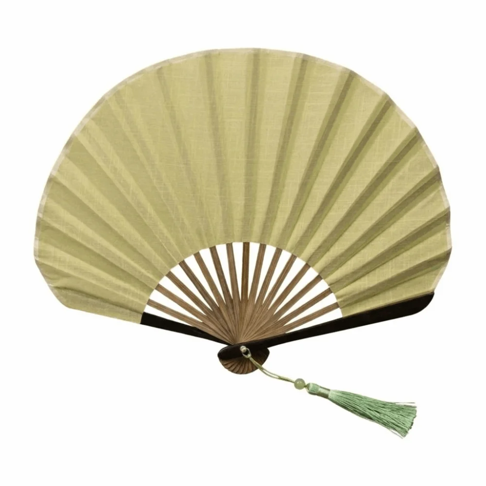 Japanese Style Folding Hand Fan Cotton Linen Cloth Solid Color New Chinese Style Fan Portable Bamboo Frame Retro Mini Shell Fan