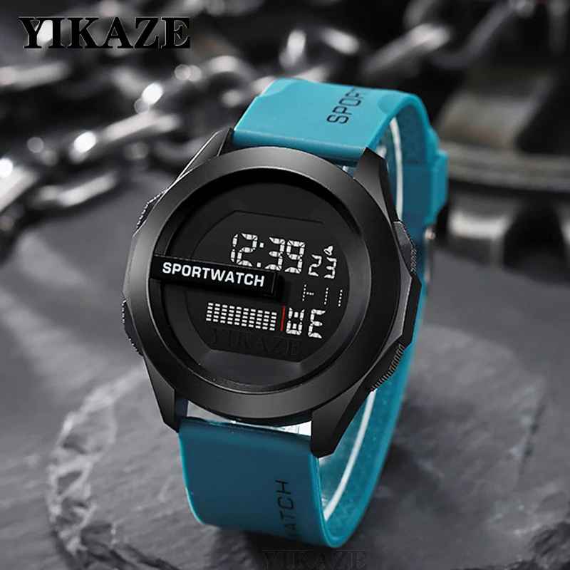 YIKAZE LED Digital Watches for Man Stopwatch Date Week Waterproof Men\'s Sports Watch Multifunction Fitness Electronic Watch