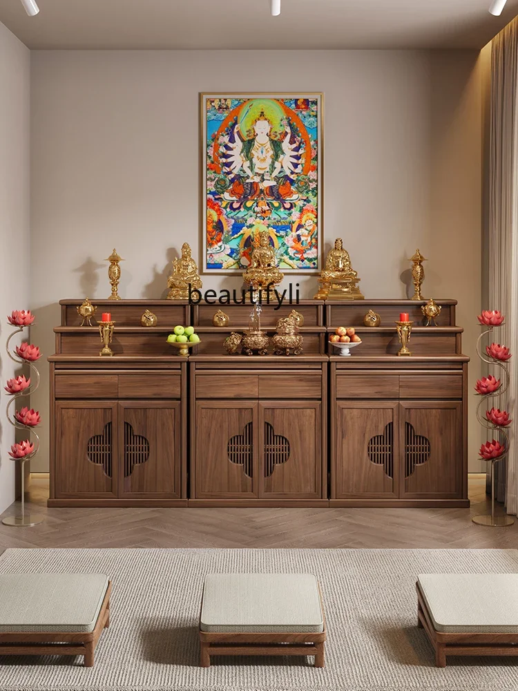 

Black Walnut Tibetan Three-Layer Altar Household Solid Wood Buddhist Hall Cabinet Buddha Shrine Middle Hall Altar